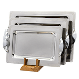 Tresors Rectangular Tray with Handles, 3 Pieces -Made in Italy -Silver -Stainless Steel 18/10