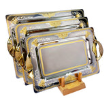 Tresors Rectangular Tray with Handles, 3 Pieces -Made in Italy -Silver & Gold -Stainless Steel 18/10