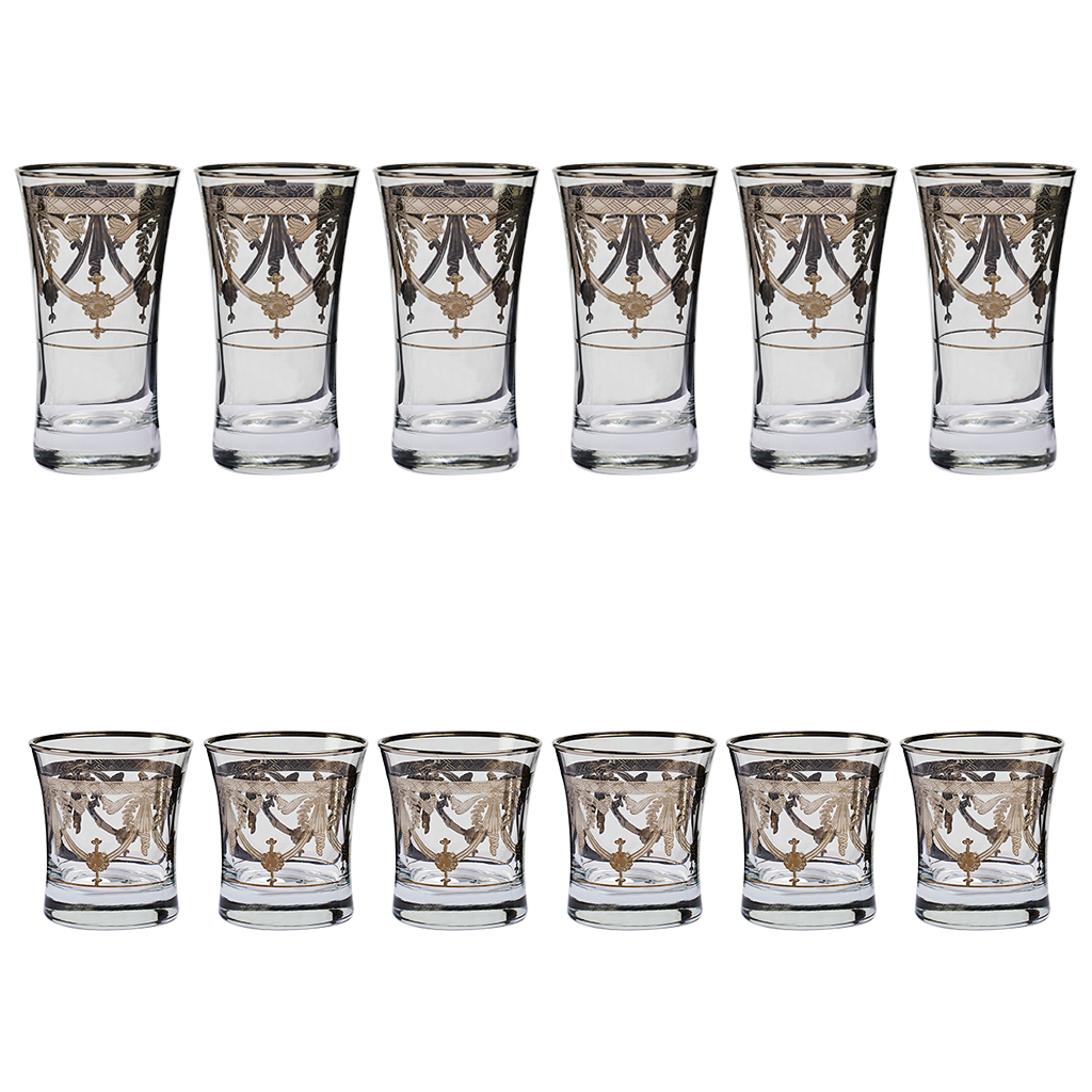 Pasabahce Longdrink & Tumbler Set, 12 Pieces -Silver -340 & 250 ml