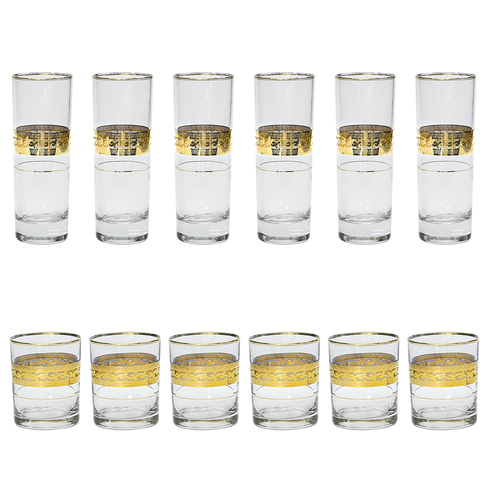 Pasabahce Longdrink & Tumbler Set, 12 Pieces -Gold -290 & 250 ml