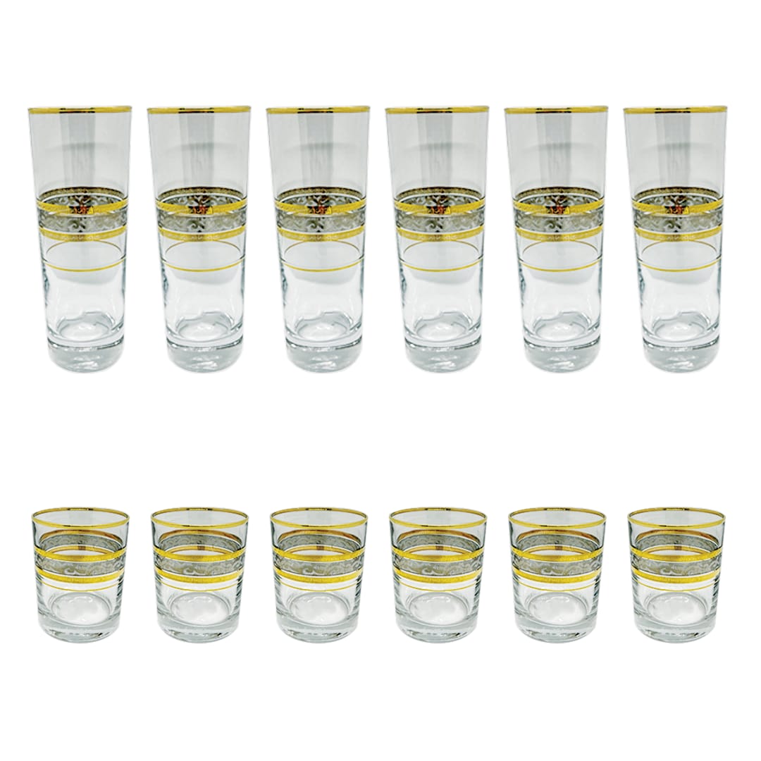 Pasabahce Longdrink & Tumbler Set, 12 Pieces -Silver & Gold -290 & 250 ml