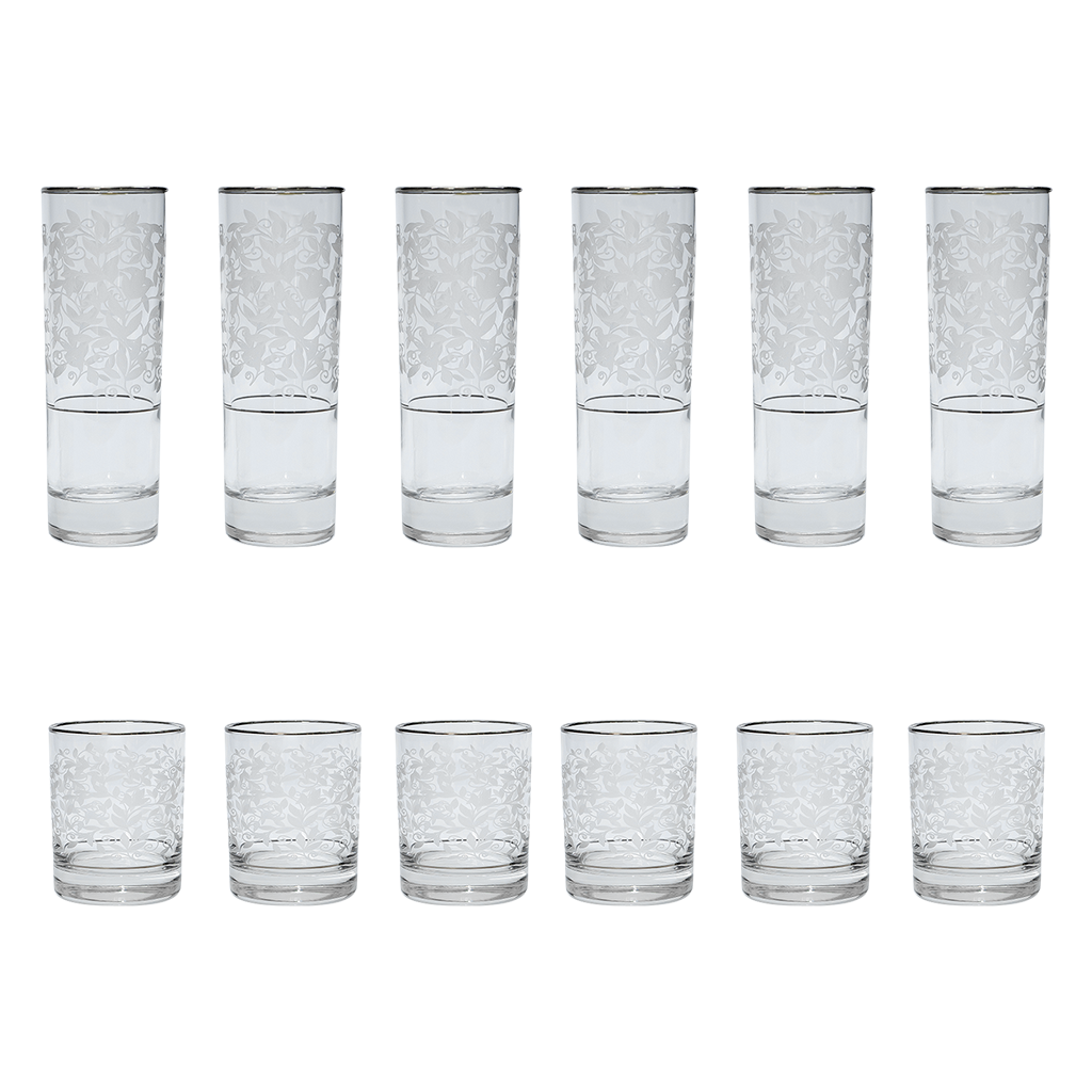 Pasabahce Longdrink & Tumbler Set, 12 Pieces -Silver -290 & 250 ml