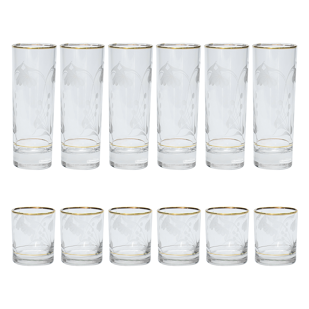 Pasabahce Longdrink & Tumbler Set, 12 Pieces -Gold -290 & 250 ml
