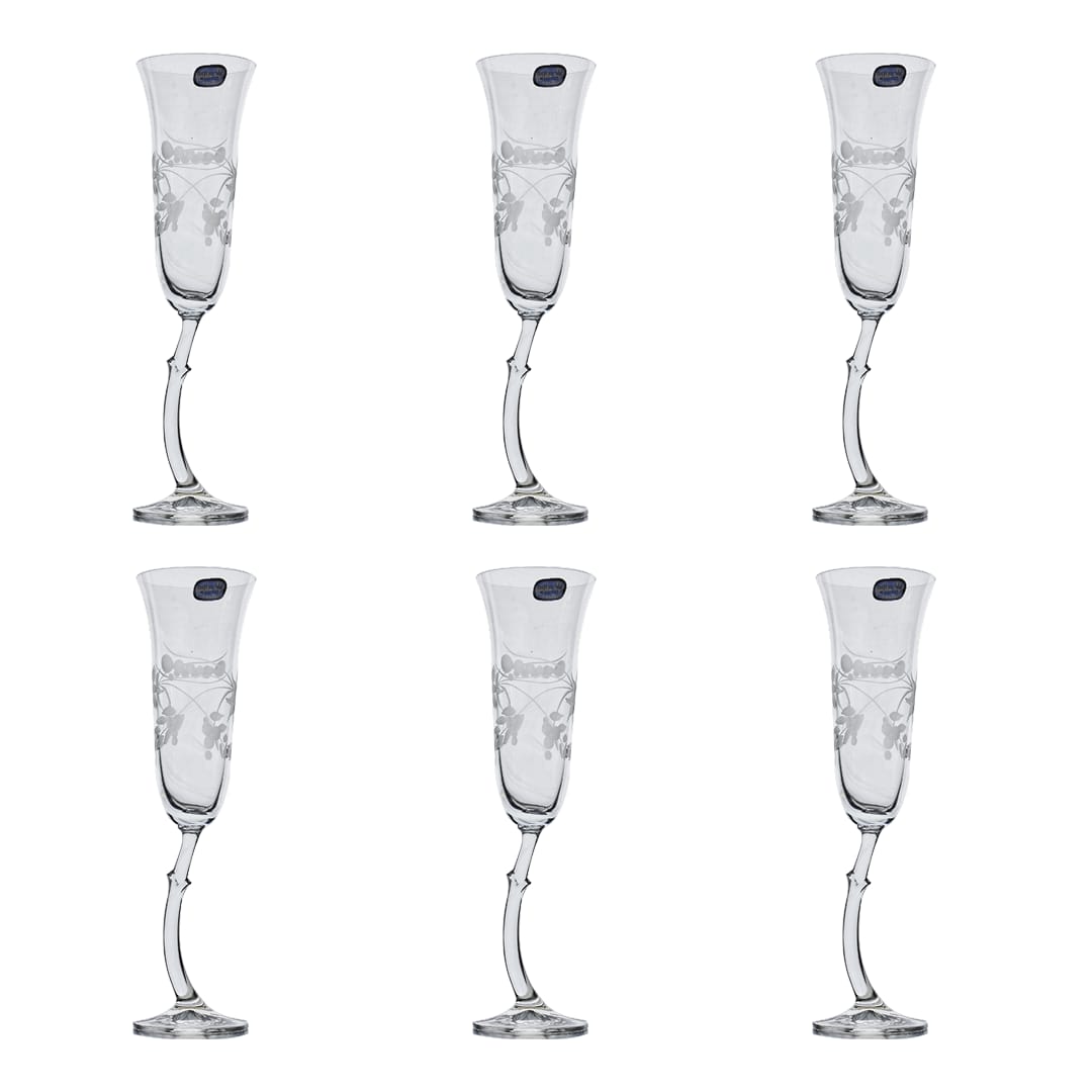 Bohemia Crystal Flute Set, 6 Pieces -190 ml