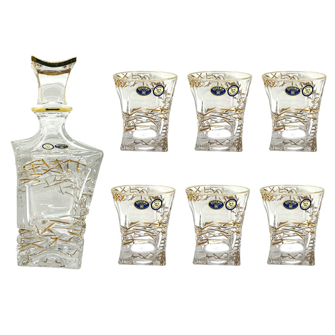Bohemia Crystal Bottle & Tumbler Set, 7 Pieces -Gold