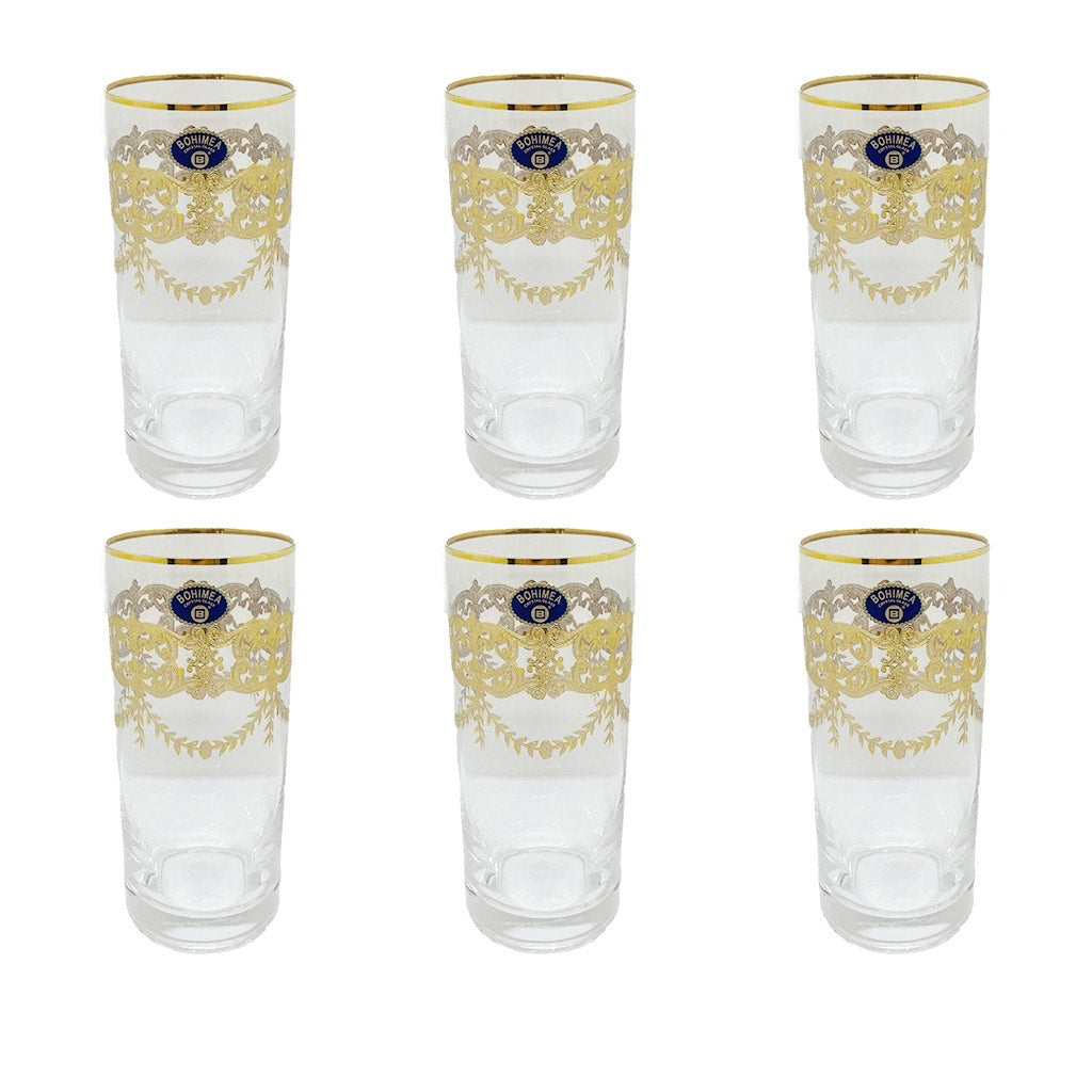 Bohemia Crystal Longdrink Set, 6 Pieces -Gold -300 ml