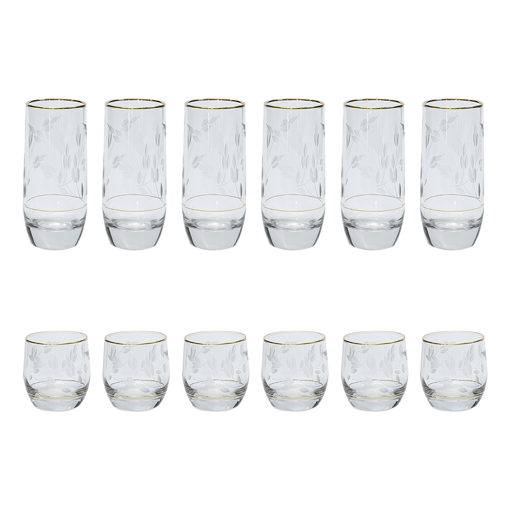 Pasabahce Longdrink & Tumbler Set, 12 Pieces -Gold