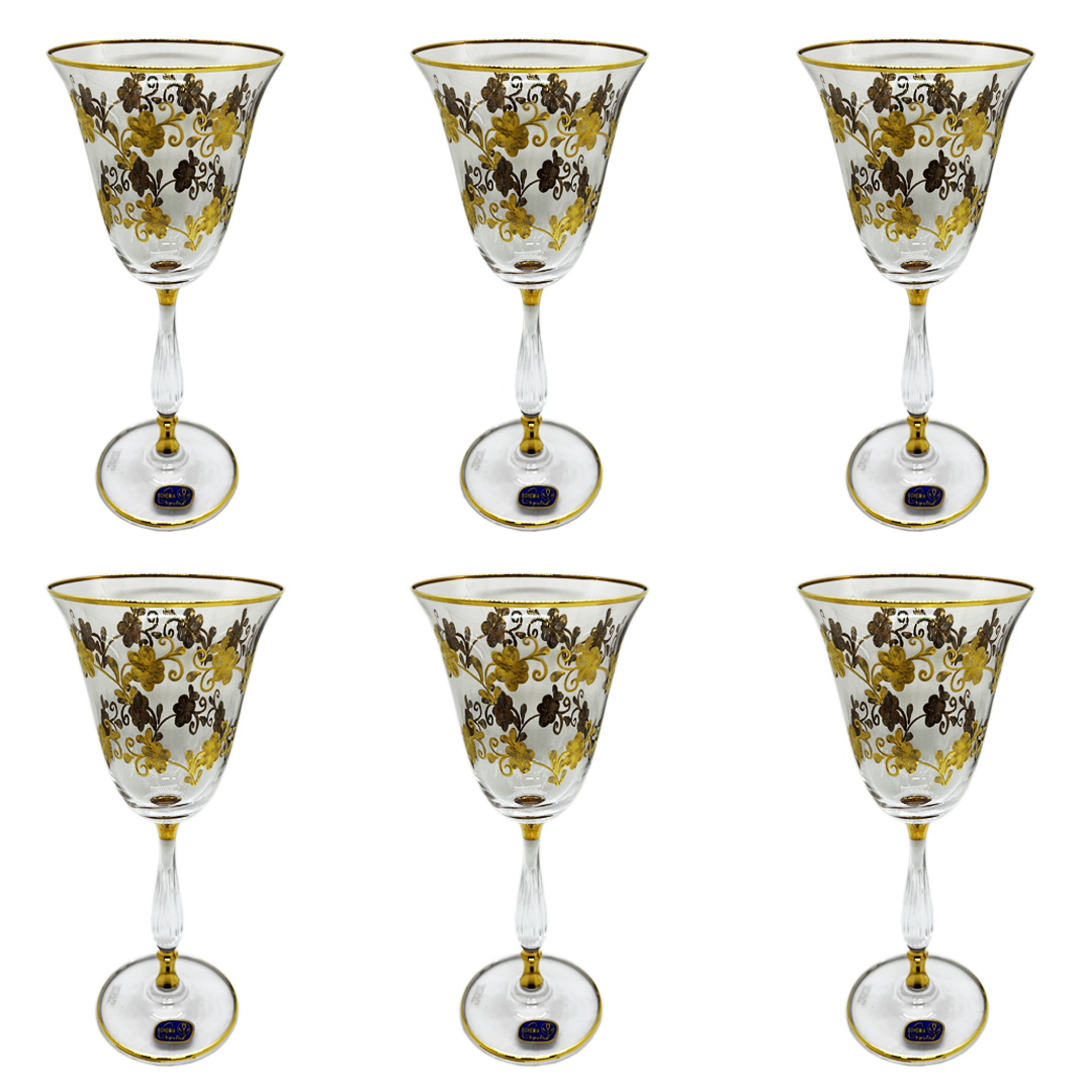 Bohemia Crystal Goblet Set, 6 Pieces -Gold -185 ml