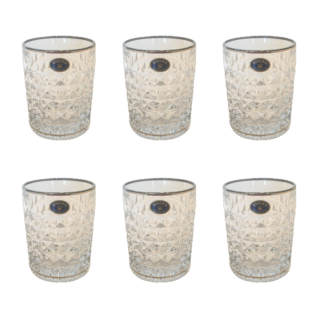 Bohemia Crystal Tumbler Diamond Set, 6 Pieces -Silver -230 ml