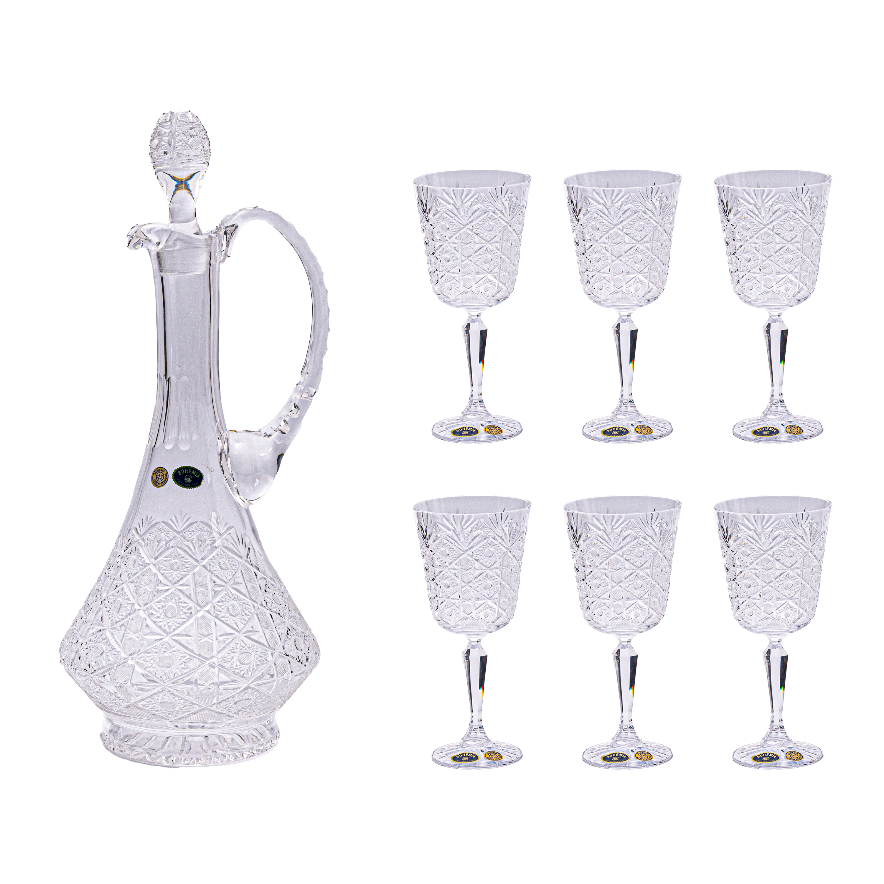 Bohemia Crystal Bottle & Goblet Set, 7 Pieces