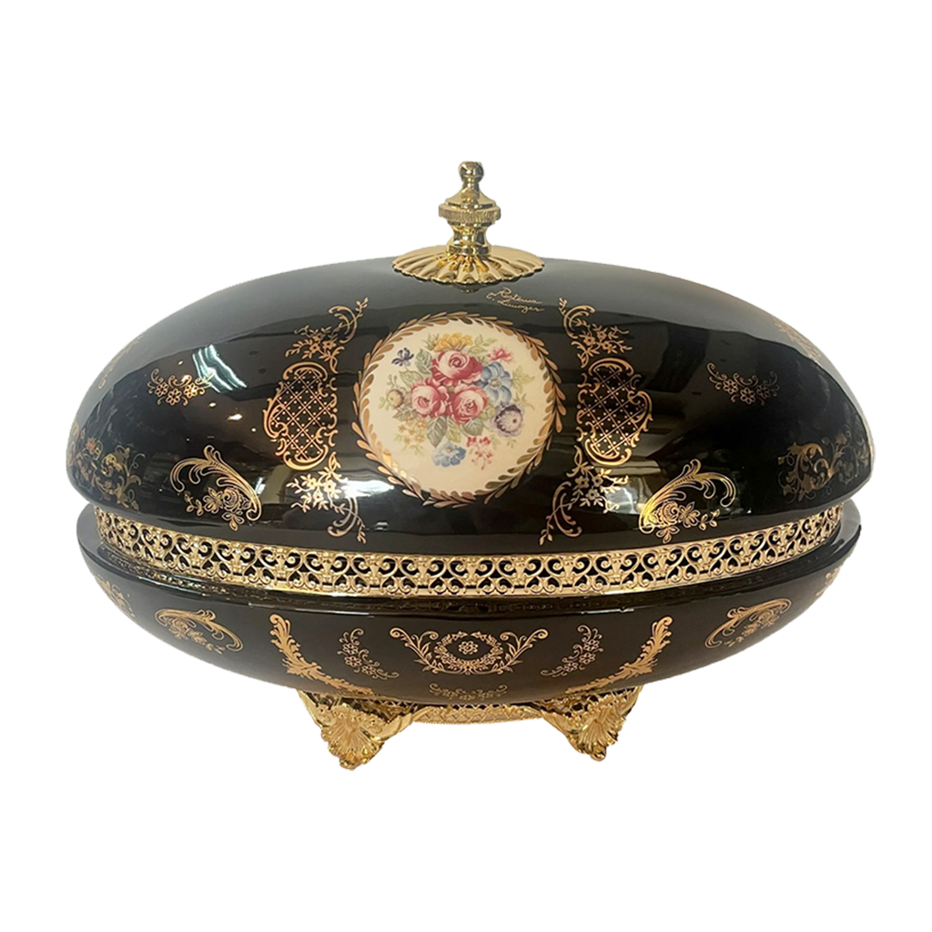 Limoge Rostema Bonbonniere with Cover & Gold Plated Legs -Cobalt Blue & Gold -17x30 cm