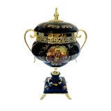 Limoge Rostema Potiche with Base & Gold Plated Handles -Romeo & Juliet -Cobalt Blue & Gold -15x20x40 cm