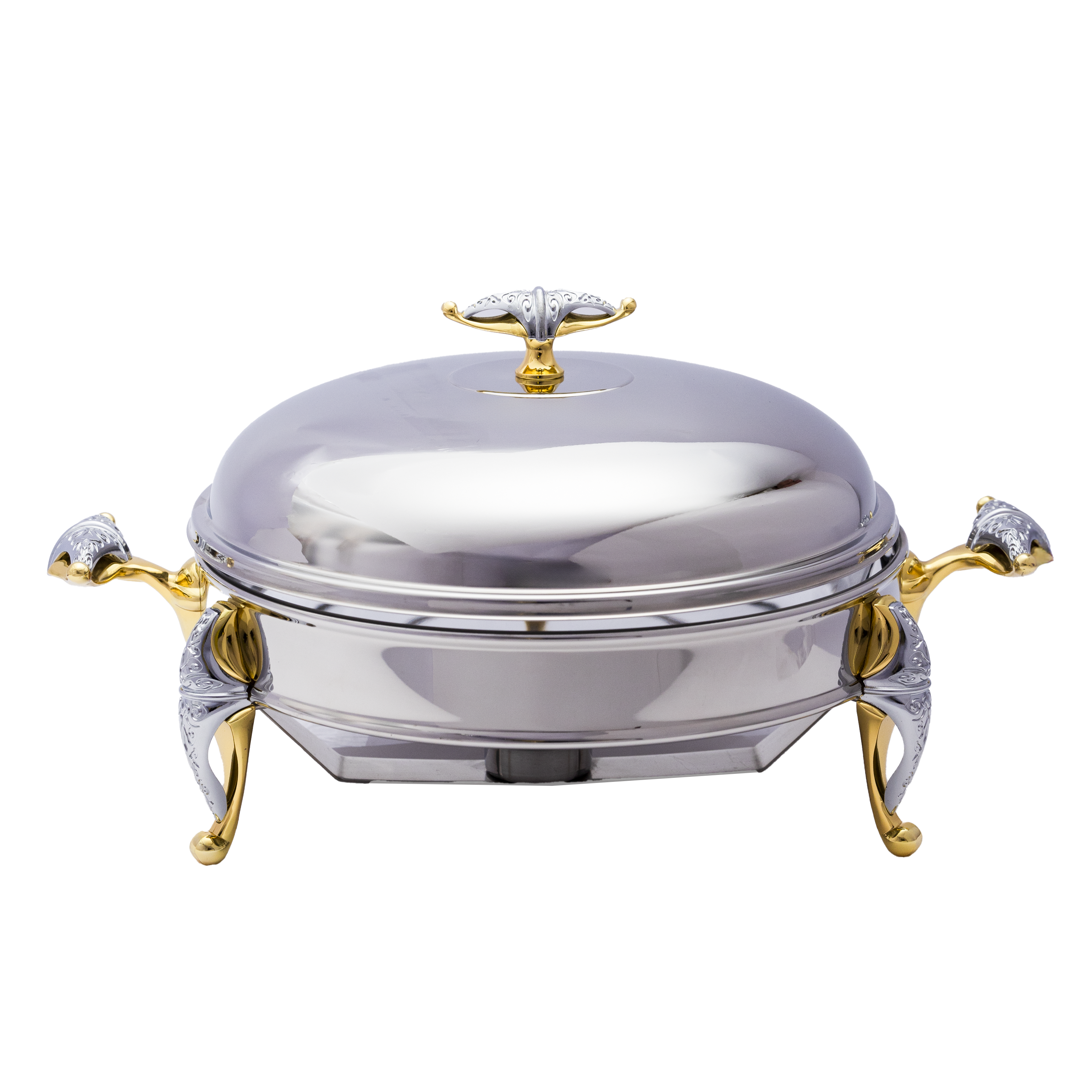 Round Food Warmer Candle -2.5 Lit. -Gold -Stainless Steel 18/10 & Tempered Glass