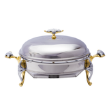 Round Food Warmer Candle -2.5 Lit. -Gold -Stainless Steel 18/10 & Tempered Glass