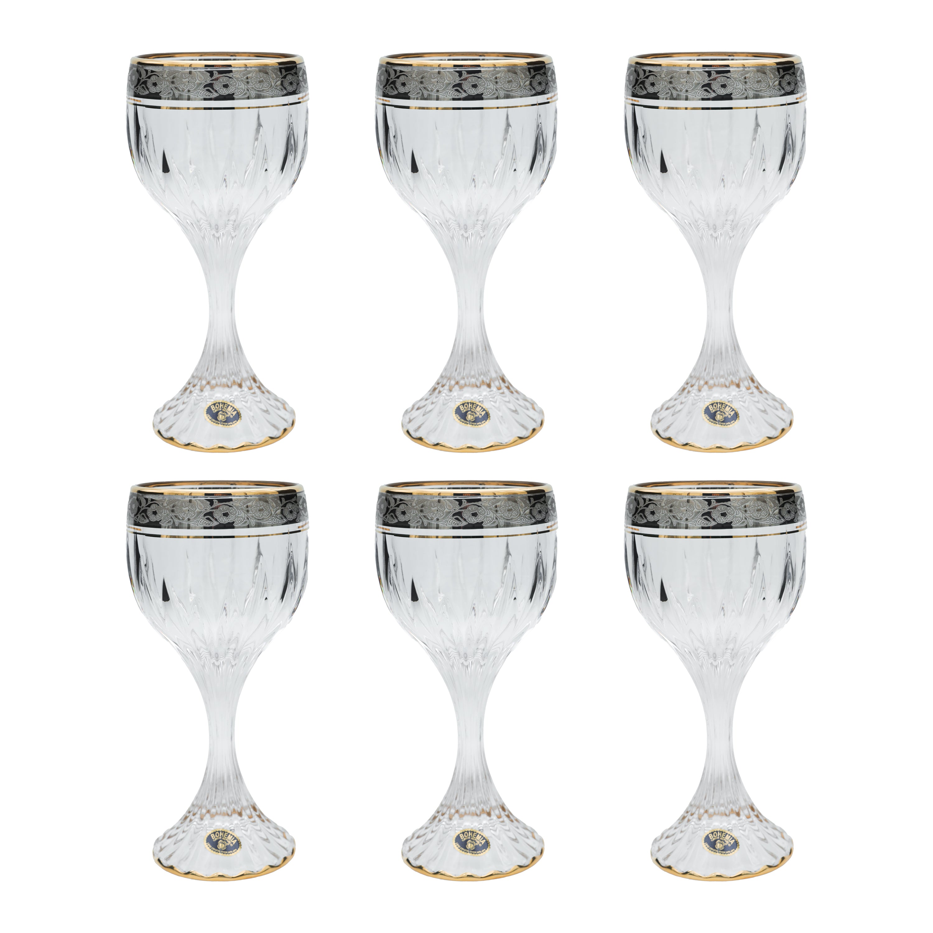 Bohemia Crystal Goblet Set, 6 Pieces -Gold & Silver