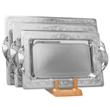 Tresors Rectangular Tray with Handles, 3 Pieces -Made in Italy -Silver -Stainless Steel 18/10