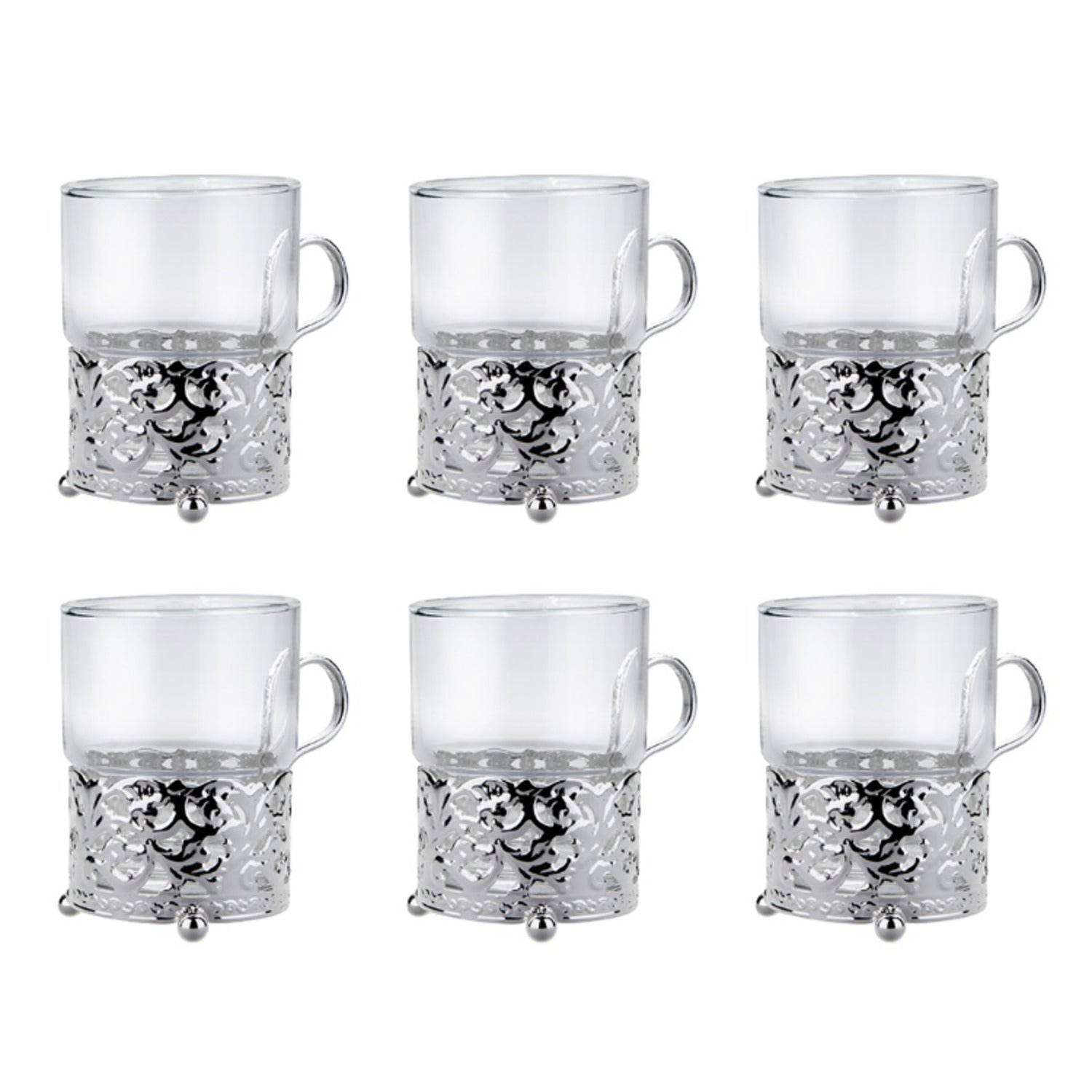 Queen Anne 6 Tea Glasses Royal Strip -7x9cm -Silver Plated