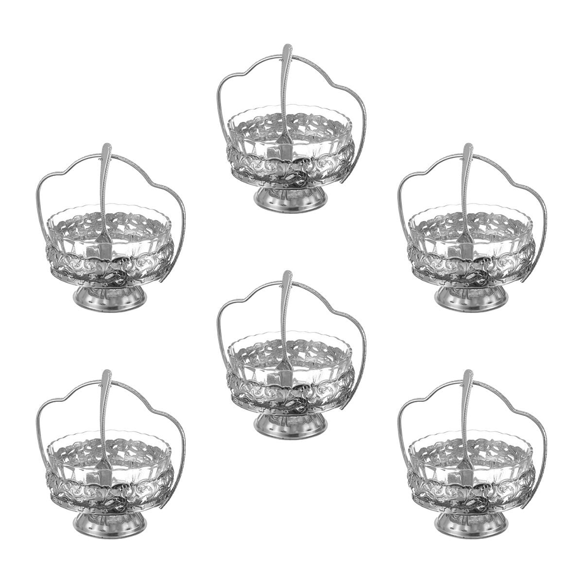 Queen Anne Bowl Set with Spoons & Handle, 6 Pieces -Silver Plated