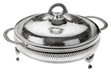 Queen Anne Hors d'Ouevre 5 Division Round Patterned Glass Dish and a Silver Plated Full Patterned Lid -25cm -Silver Plated