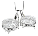 Queen Anne Jam Set with Legs, Handle, Spoon Holder, with 2 Glass Dishes and 2 Spoons -25.7x12 cm -Silver Plated