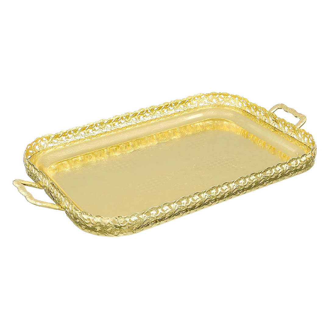 Queen Anne Rectangular Tray with Handles -51.5x29cm -Gold Plated
