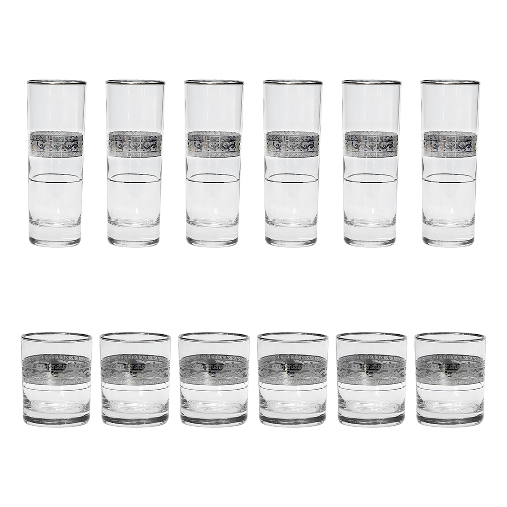 Pasabahce Longdrink & Tumbler Set, 12 Pieces -Silver -290 & 250 ml