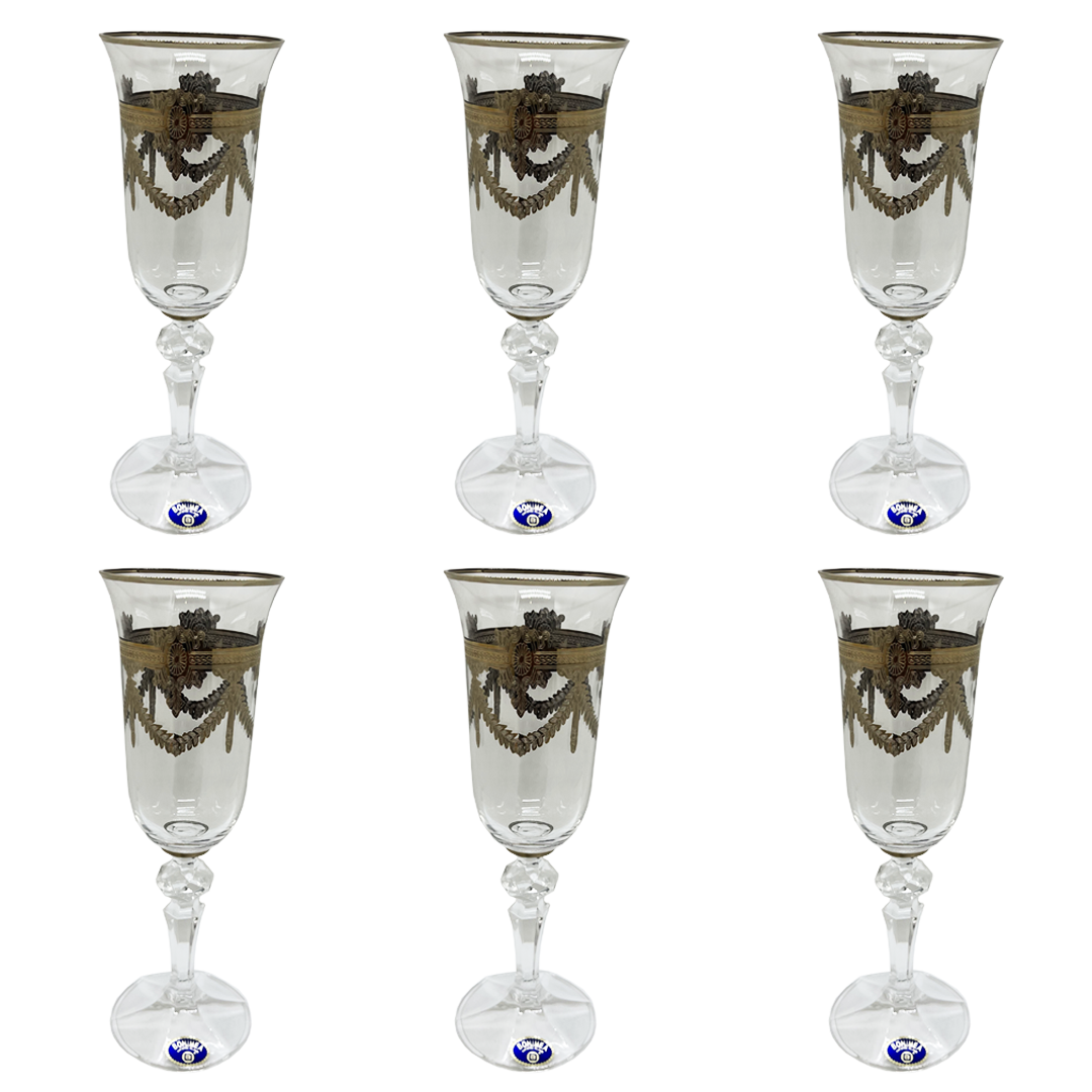 Bohemia Crystal Flute Set, 6 Pieces -Silver -150 ml