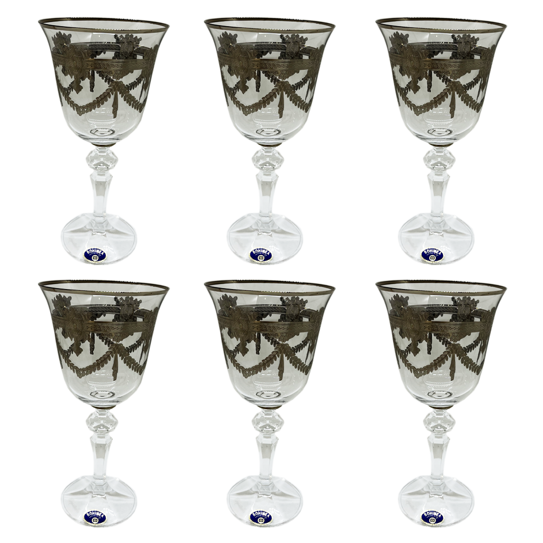Bohemia Crystal Goblet Set, 6 Pieces -Silver -220 ml