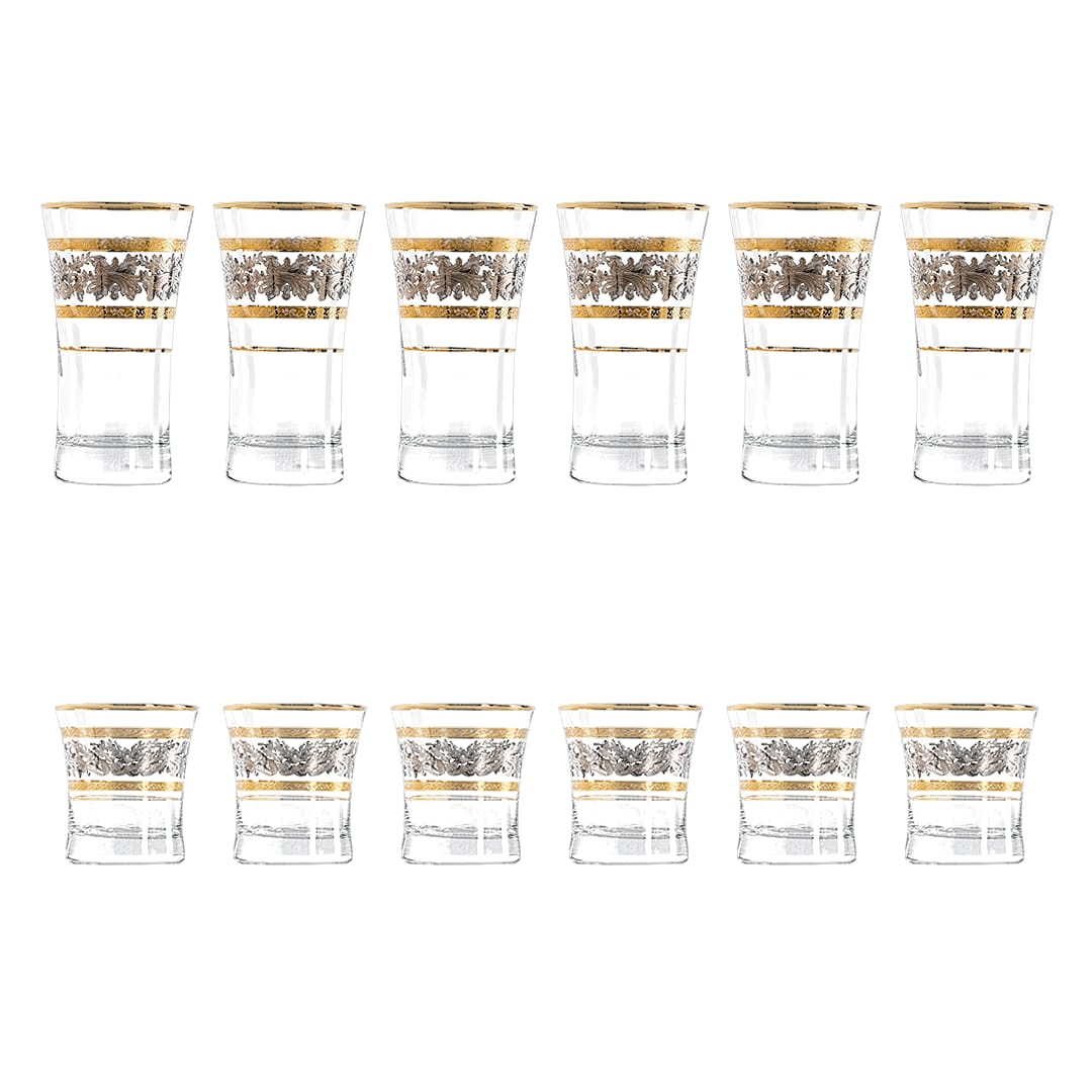Pasabahce Longdrink & Tumbler Set, 12 Pieces -Silver & Gold -340 & 250 ml