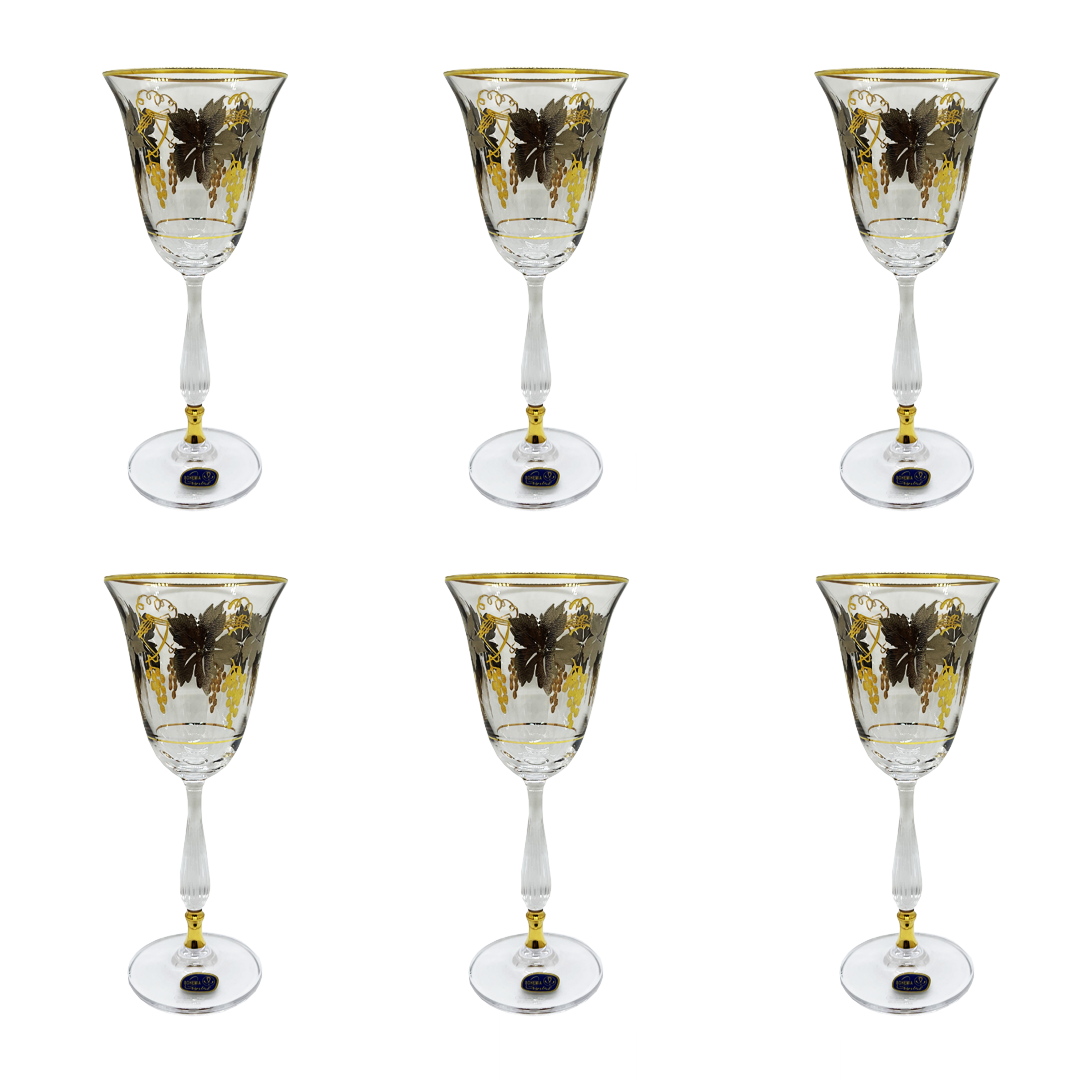 Bohemia Crystal Goblet Set, 6 Pieces -Silver & Gold -185 ml