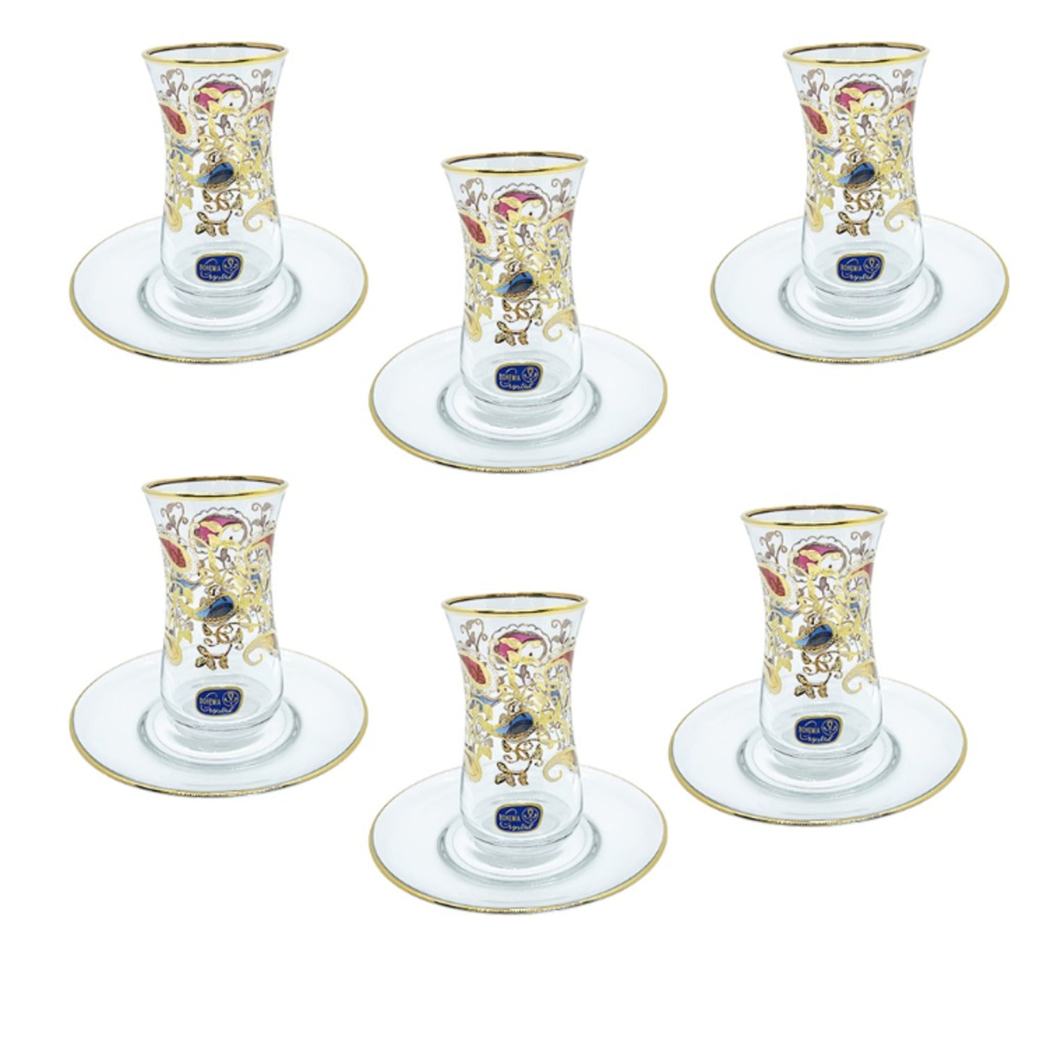 Bohemia Crystal Istikana with Saucer Set, 12 Pieces -100 ml