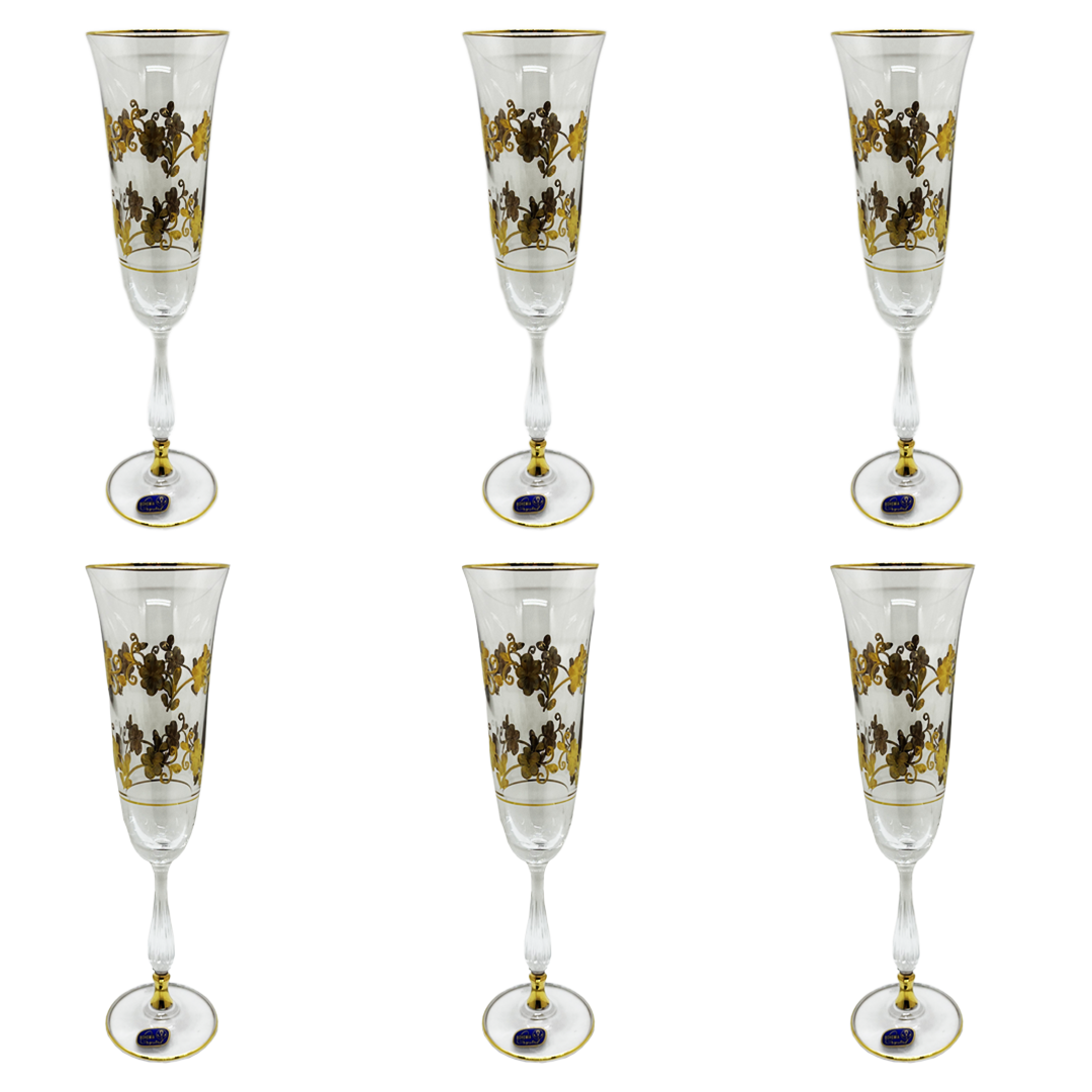 Bohemia Crystal Flute Set, 6 Pieces -Gold -150 ml