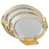 Elegant Gioiel Oval Tray with Handles, 3 Pieces -Made in Italy -Silver & Gold -Stainless Steel 18/10