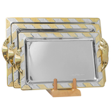 ﻿Elegant Gioiel Rectangular Tray with Handles, 3 Pieces -Made in Italy -Silver & Gold -Stainless Steel 18/10