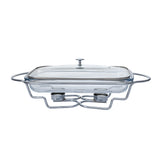 Rectangular Food Warmer with Two Candles & Lid -3 Lit. -Stainless Steel 18/10 & Tempered Glass