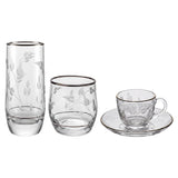 Pasabahce Longdrink, Tumbler, Tea Cups & Saucer Set, 24 Pieces -Silver