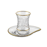 Pasabahce Longdrink, Tumbler, Tea Cups & Saucer Set, 24 Pieces -Gold