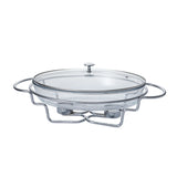 Oval Food Warmer with Two Candles & Lid -3 Lit. -Stainless Steel 18/10 & Tempered Glass