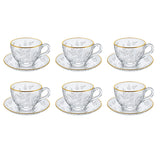 Pasabahce Tea Cup with Saucer Set, 12 Pieces -Gold