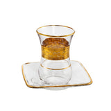 Pasabahce Longdrink, Tumbler, Tea Cups & Saucer Set, 24 Pieces -Gold