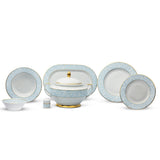 Falkenporzellan Dinner Set, 59 Pieces -Light Blue & Gold -Porcelain