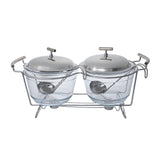 2 Round Soup Warmers with Two Candles & Ladle -4 Lit. -Stainless Steel 18/10 & Tempered Glass