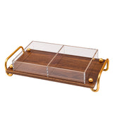 Rectangular Wooden Divided Tray with Acrylic Lid and Gold Handles -2 Sections -35x18x15 cm