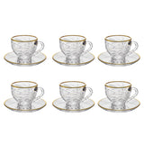 Bohemia Crystal Teacup with Saucer Set, 12 Pieces -Gold
