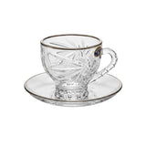 Bohemia Crystal Teacup with Saucer Set, 12 Pieces -Silver