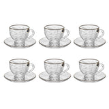 Bohemia Crystal Teacup with Saucer Set, 12 Pieces -Silver