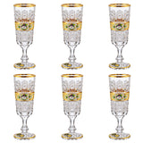 Bohemia Crystal Flute Set, 6 Pieces -Gold & Floral Design