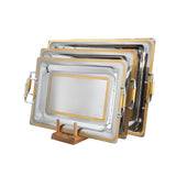 Elegant Gioiel Rectangular Tray with Handles, 3 Pieces -Made in Italy -Silver & Gold -Stainless Steel 18/10