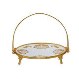 Oval Porcelain Plate with Legs and Swing Handle -Gold -39x19 cm