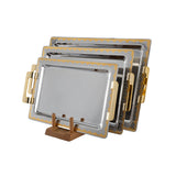 Elegant Gioiel Rectangular Tray with Handles, 3 Pieces -Made in Italy -Silver & Gold -Stainless Steel 18/10